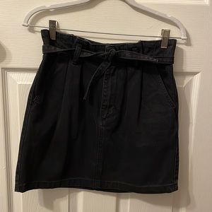 Black Denim “paper bag” Style skirt with tie belt